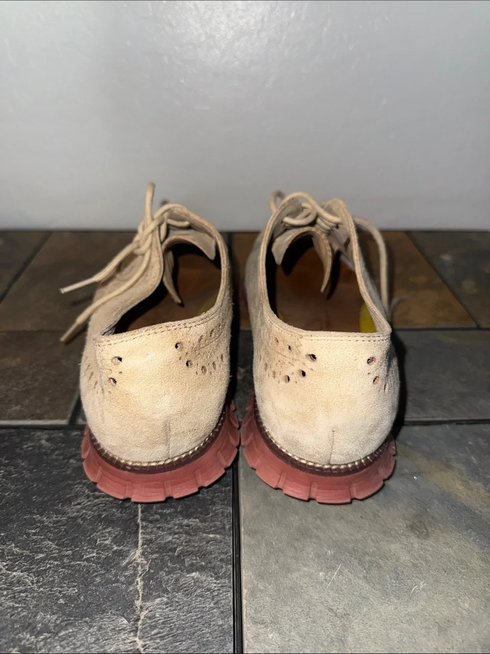Cole Haan Beige Suede Wingtip Brogue Derby Shoes